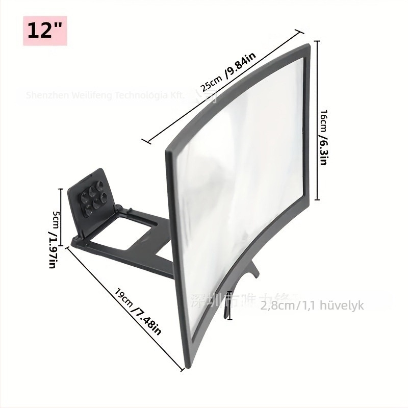 Ívelt kijelzős telefon-ampítő állvány, műanyag kivitel, 3D dizájn, modell T6, multifunkcionális asztali állvány