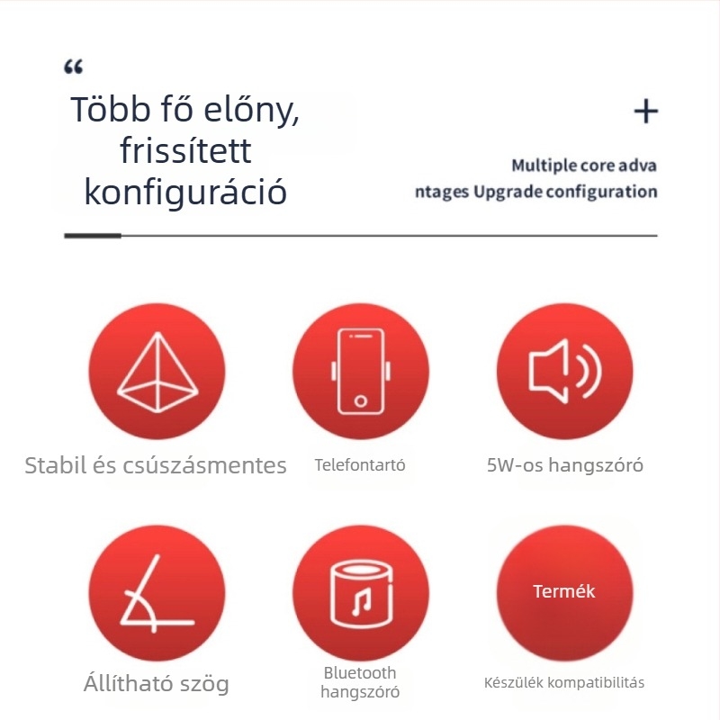 Felső nézethez állvány Bluetooth hangszóróval és telefontartóval – ABS műanyag