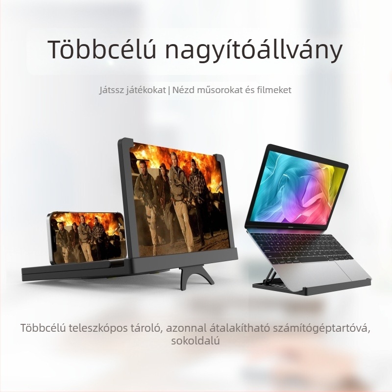 Neutral multifunkcionális állvány laptophoz és tablethez beépített képernyő-erősítővel, összecsukható kivitel, modell F88-99, anyag PP, kompatibilis számítógépekhez, tabletekhez és mobiltelefonokhoz.