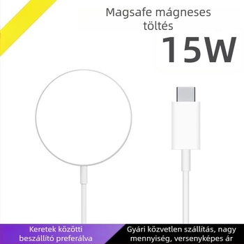 MagSafe vezeték nélküli töltő mágneses rögzítéssel iPhone 12–16‑hoz, 15W PD gyors töltés, 2A kimenet