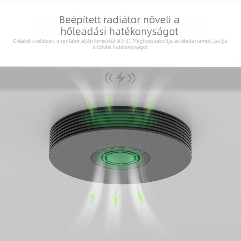 Vezeték nélküli töltő 10W hűtőventilátorral, QC3.0 gyors töltés, 12V bemenet, 2A kimenet