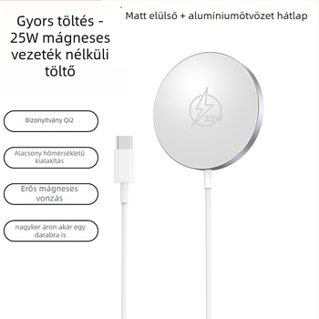 Mágneses vezeték nélküli töltő, 25W, fém, Qi2.2 tanúsított modell, 2A kimenet