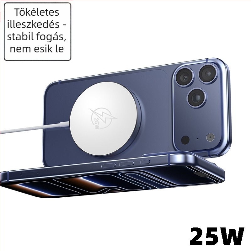 Mágneses vezeték nélküli töltő, 25W, fém, Qi2.2 tanúsított modell, 2A kimenet