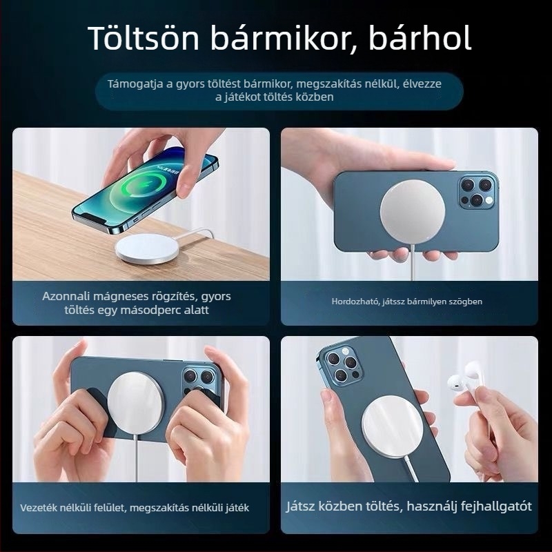 Apple Eszközökhöz Mágneses Vezeték nélküli Töltő – 15W PD Gyors Töltés, Mágneses Igazítás, 1.67A, Alumínium-ABS