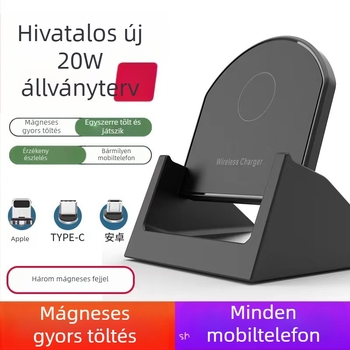 20W vezeték nélküli töltő vízszintes és függőleges kettős használattal, asztali állvánnyal, Apple és Huawei-kompatibilis, QC 3.0 gyorstöltés