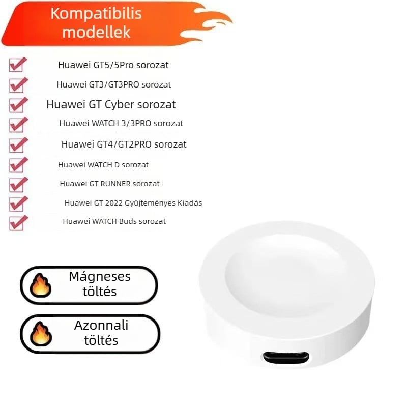 Mágneses dokkoló töltő Huawei Watch GT2 Pro/GT3/GT3 Pro/GT4/Watch 4 Pro sorozathoz – Vezeték nélküli töltés, 0,54A, 3W
