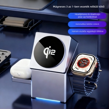Qi2 3-in-1 forgó vezeték nélküli töltő MagSafe mágneses töltéssel, 15W gyorstöltés, USB-C