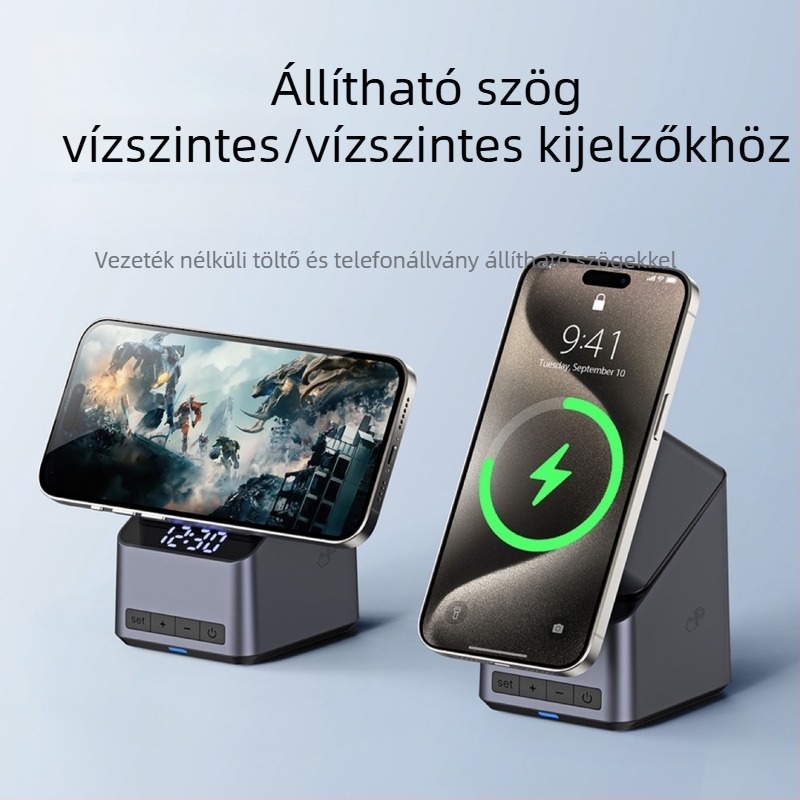 4 az 1-ben érintéses, 180°-os forgatható nézetállvány óra és vezeték nélküli töltés, 15W, 2A, 18W teljesítmény