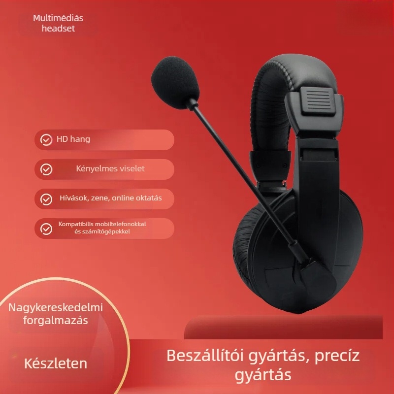 YY-750 fejhallgató számítógéphez, vezetékes, mikrofonos, 3,5 mm dupla csatlakozó, esport stílus