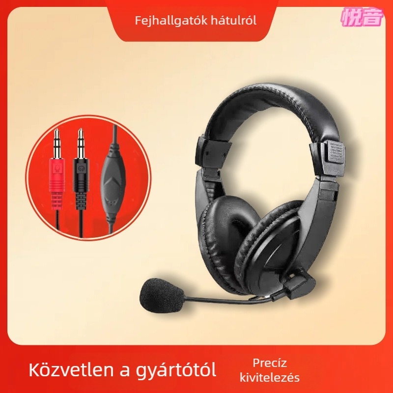 YY-750 fejhallgató számítógéphez, vezetékes, mikrofonos, 3,5 mm dupla csatlakozó, esport stílus