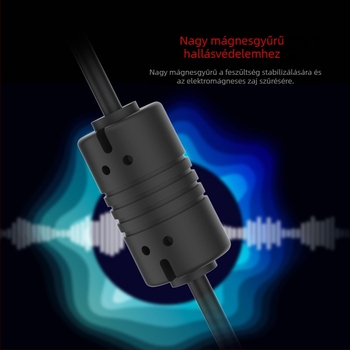 Zajcsökkentő USB-s vezetékes fejhallgató, 50 mm meghajtókkal, 20–20000 Hz, 32 Ω, 2,8 m kábel, mikrofonnal