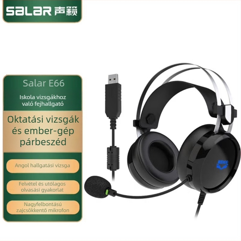 Zajcsökkentő USB-s vezetékes fejhallgató, 50 mm meghajtókkal, 20–20000 Hz, 32 Ω, 2,8 m kábel, mikrofonnal