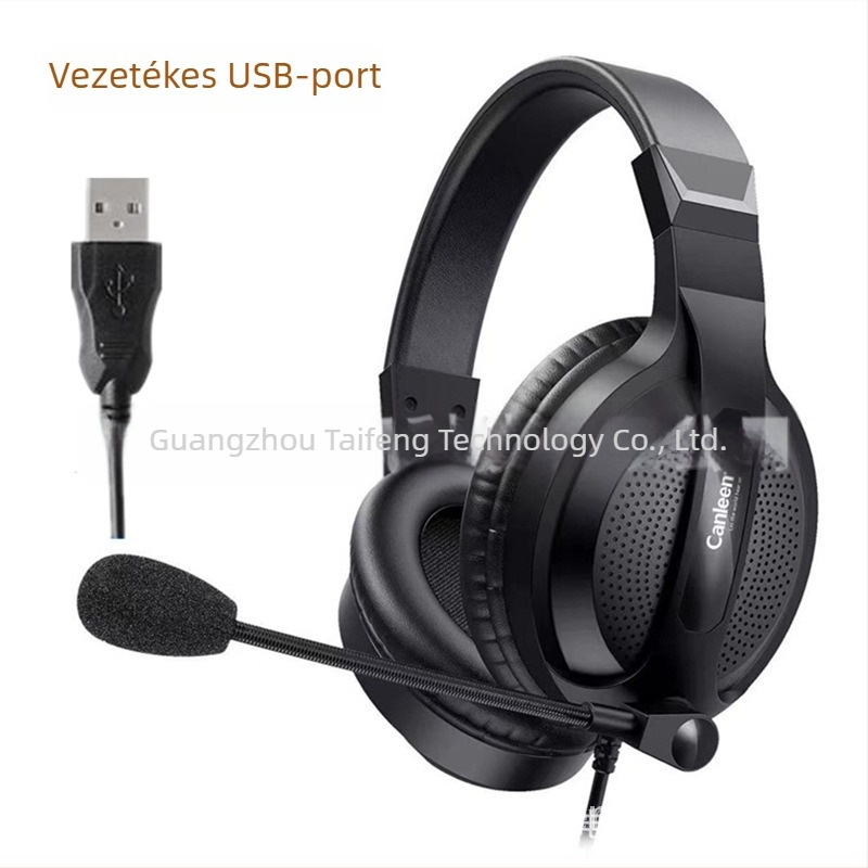 Jiahe CT761 USB-s fejhallgató PC-hez mikrofonnal, fejre rögzített, 2 m bőrkábel