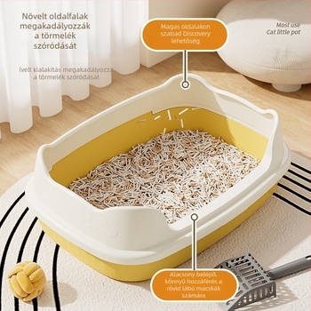 Extra nagy méretű fél-nyitott, emelt macskaalom doboz, fröccsenés elleni