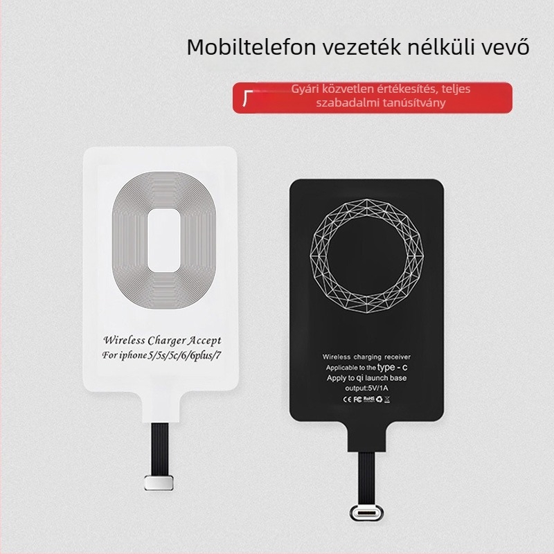 Type-C vezeték nélküli töltési vevő patch szenzor tekercs, univerzális, AFC, 5W, 1A kimenet, közvetlen töltés