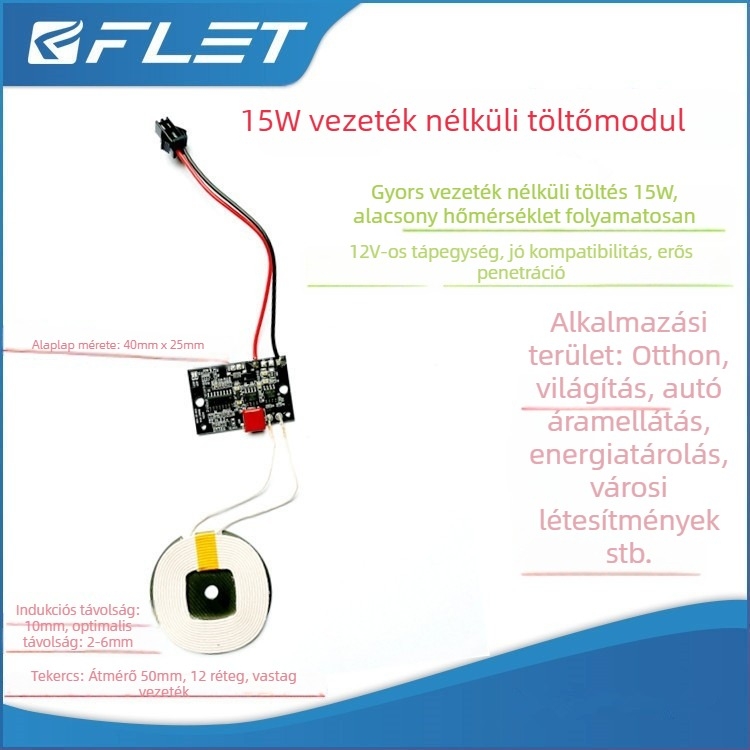 MagSafe mágneses vezeték nélküli töltő PCB-modul FL-Q5 - 15W, 12V bemenet, QC3.0 Gyors töltés