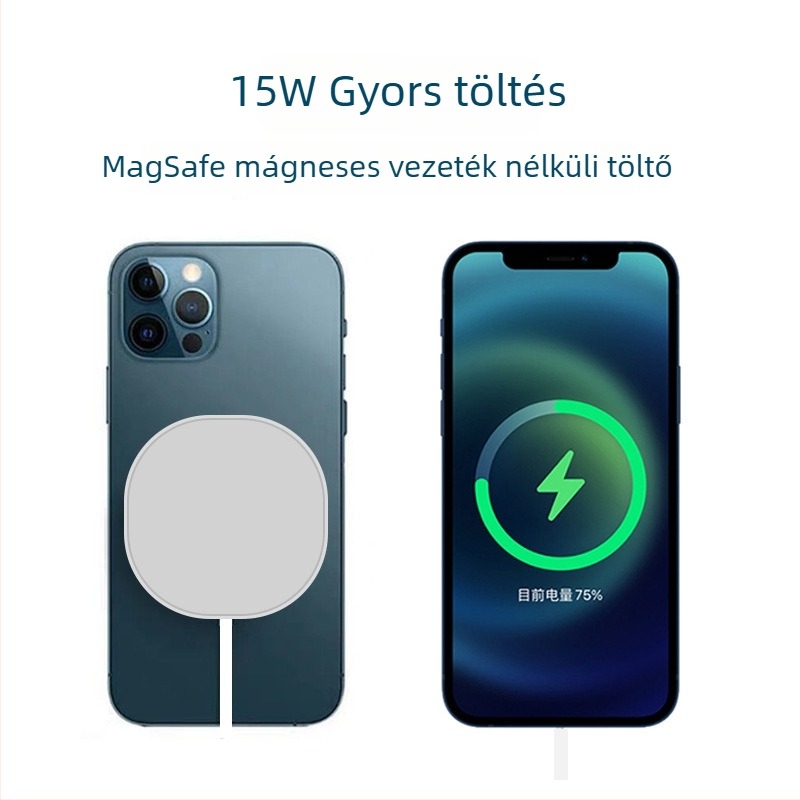 MagSafe vezeték nélküli töltő iPhone 12/13-hoz, mágneses töltés, 15W, 2A, QC3.0, testreszabható