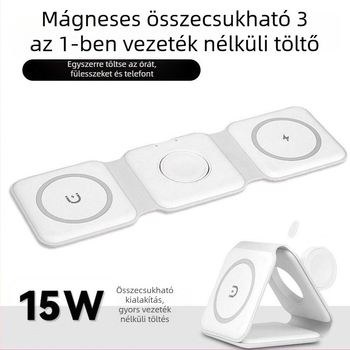 15W gyors töltésű vezeték nélküli töltő, 3 az 1-ben, összecsukható mágneses töltő órákhoz és telefonokhoz