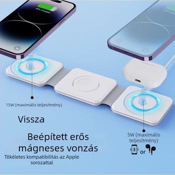 15W gyors töltésű vezeték nélküli töltő, 3 az 1-ben, összecsukható mágneses töltő órákhoz és telefonokhoz