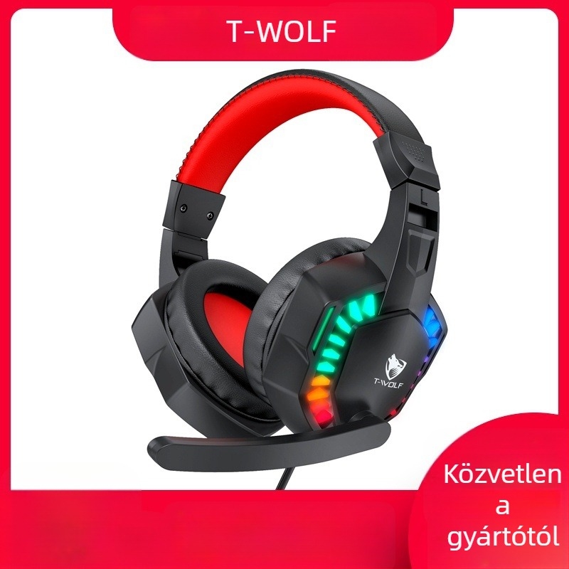 Thunderwolf H120 játékfejhallgató vezetékes PC-höz, mikrofonnal, 40 mm hangszórókkal, USB + 3,5 mm csatlakozóval, 1,7 m-kábel
