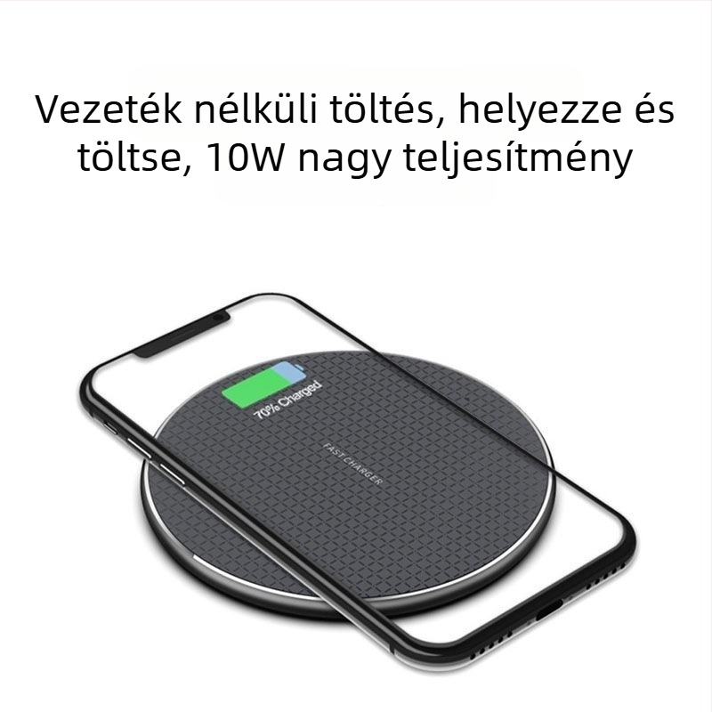 Qi vezeték nélküli asztali töltő, kör alakú, fémes, ultra vékony, 15W PD, 2A
