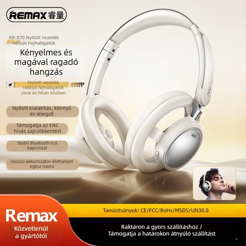Remax fejhallgató vezeték nélküli fejre szerelve ENC zajcsökkentésével, Bluetooth 6.0, 10 m hatótáv, sztereó hang, 8+ óra üzemidő