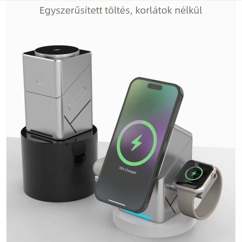 Guanjiaxin Technology 3 az 1-ben asztali vezeték nélküli töltő MagSafe, 15W, 9V/3A, FCC-tanúsítvány