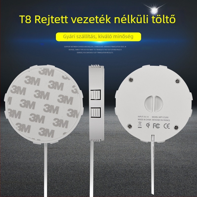 Vezeték nélküli töltő mobiltelefonhoz, modell T8, 15W, Qi, rejtett bútordesign, CE tanúsított