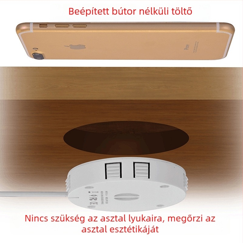 Vezeték nélküli töltő mobiltelefonhoz, modell T8, 15W, Qi, rejtett bútordesign, CE tanúsított