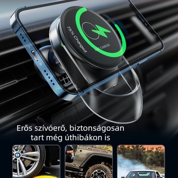 MagSafe autós vezeték nélküli töltő 15W mágneses telefontartóval és navigációs állvánnyal, QC3.0 gyorstöltés
