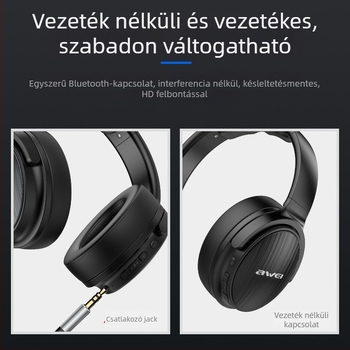 Awei vezeték nélküli gaming fejhallgató Bluetooth 5.0, összecsukható, 40 mm meghajtókkal, over-ear, akkumulátor élettartam 4–8 óra, IPX4