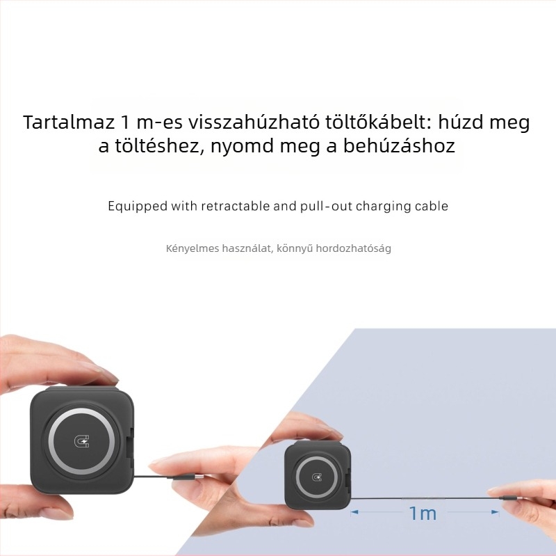 Három az egyben vezeték nélküli töltő Apple MagSafe-hez, kompakt utazási hajtogatható kialakítás, kihúzható kábel, 15W kimenet, QC3.0