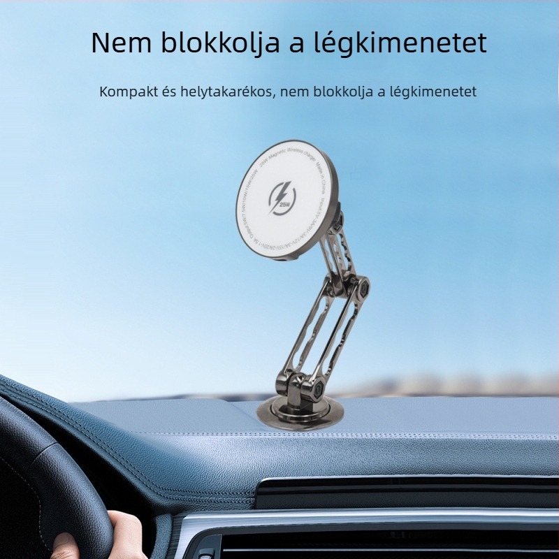 Qi2.2 vezeték nélküli töltő cink-ötvözetű robotkaros telefon-tartóval, MagSafe mágneses töltés, 25W PD