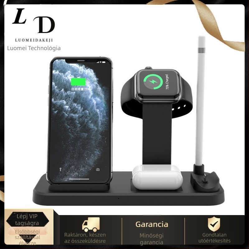 LD-08 5-in-1 Vezeték Nélküli Töltő, 15W Gyors Töltés Fejhallgatóhoz, Órához és Telefonhoz, QC3.0