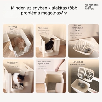 Meoof extránagy nyitott-félig zárt macskaalmotál doboz Maine Coon számára, szagkontroll