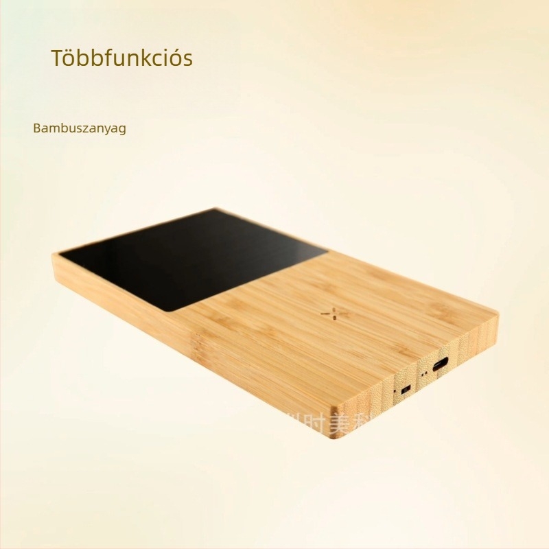 Kétfunkciós bambusz bögramelegítő és vezeték nélküli töltő — Type-C, 10W/15W, QC3.0