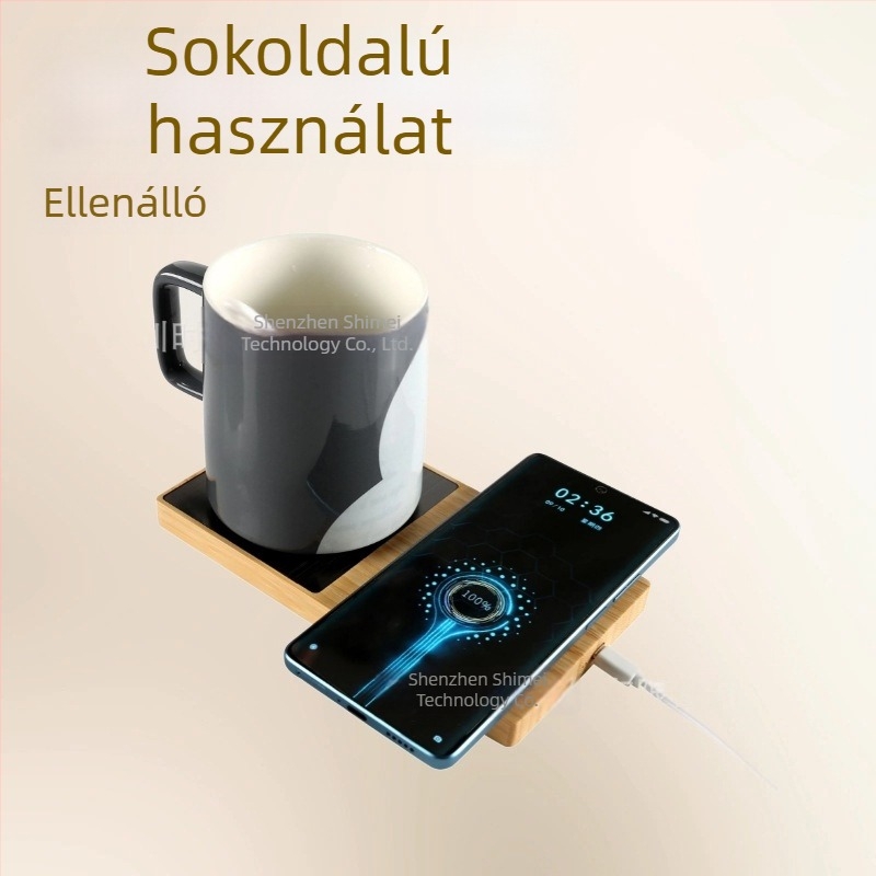Kétfunkciós bambusz bögramelegítő és vezeték nélküli töltő — Type-C, 10W/15W, QC3.0