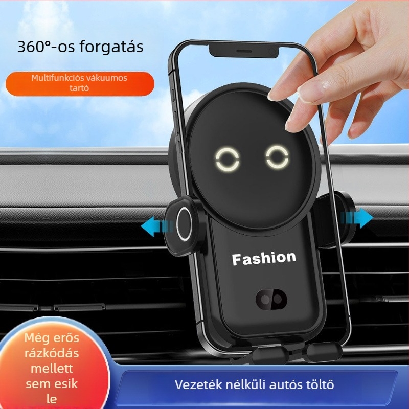 Autós vezeték nélküli töltő és telefon-tartó, ventillátorra akasztható klipsz, 15W gyors töltés, automata érzékelés, kompatibilis S20
