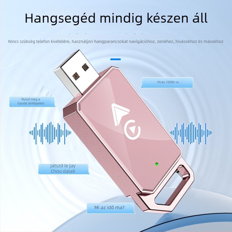 CarPlay vezeték nélküli autó adapter, modell 4129, USB-C/USB interfész, alumíniumötvözet + TPU, tömeg 50 g, kompatibil CarPlay vagy hangrendszer