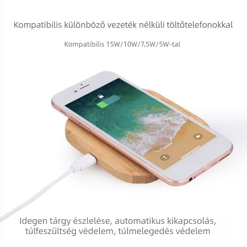 Masszív faanyagú vezeték nélküli töltő, asztali modell, 15W gyors töltés, PD20W/QC3.0, 3A kimenet, logó nyomtatási lehetőség, kompatibilis az iPhone 17-tel