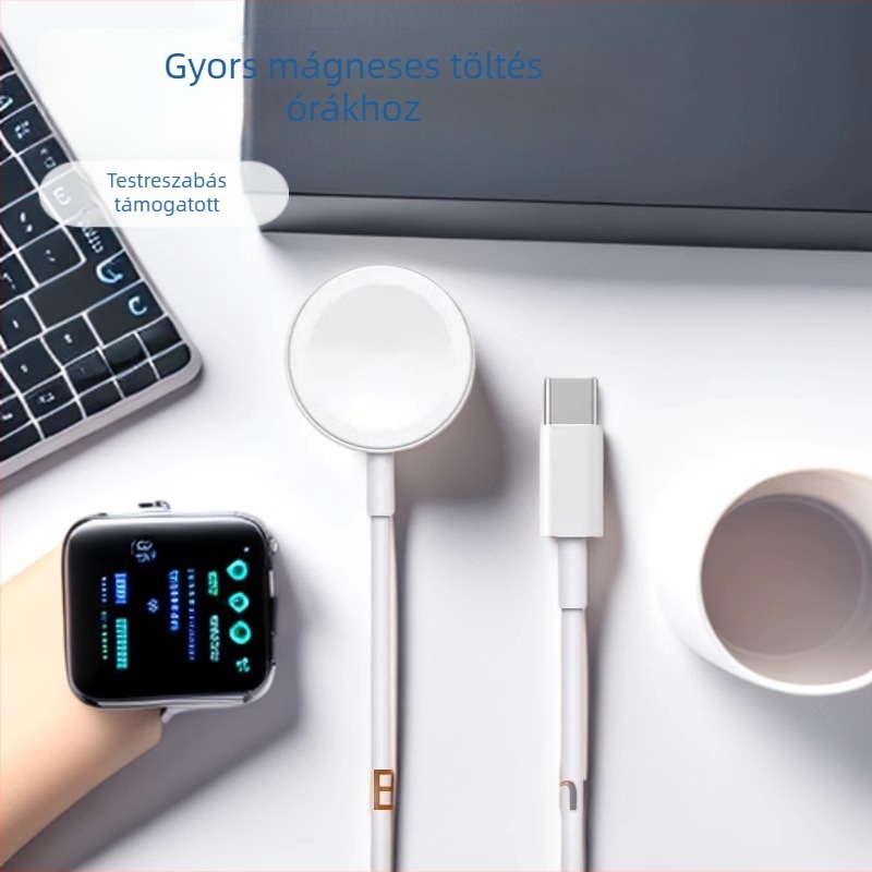 Apple Watch vezeték nélküli töltőbázis mágneses töltéssel, USB-C port, PD protokoll, állványos töltő, 2.5W kimenet, összteljesítmény 5W