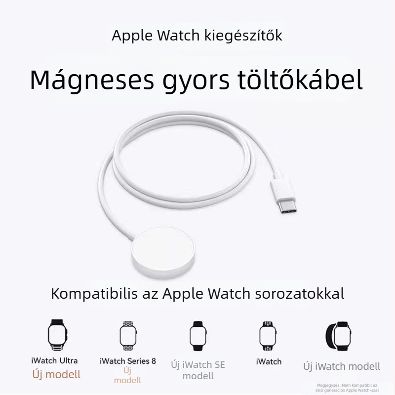 Apple Watch vezeték nélküli töltőbázis mágneses töltéssel, USB-C port, PD protokoll, állványos töltő, 2.5W kimenet, összteljesítmény 5W