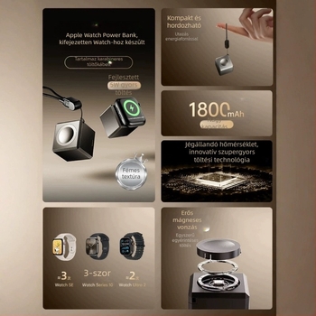 Apple Watch vezeték nélküli mágneses töltő és hordozható akkumulátor S1098 – 5W QC 2.0 1.2A