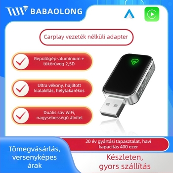 Vezeték nélküli CarPlay adapter autókhoz – modell B17P, kétmagos CPU, Android operációs rendszer, USB interfész, repülőgép-alumínium tokozás