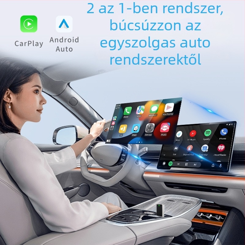 Vezeték nélküli CarPlay adapter autókhoz – modell B17P, kétmagos CPU, Android operációs rendszer, USB interfész, repülőgép-alumínium tokozás