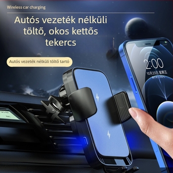 Autó vezeték nélküli töltő tartóval három-axiumos csatlakozással — 15W gyorstöltés, QC3.0, 2A