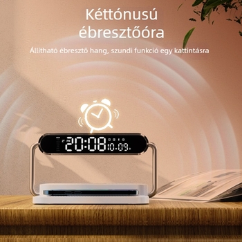 Memories M5 Intelligens asztali vezeték nélküli töltő Bluetooth hangszóróval, éjjeli fény és digitális ébresztőórával, 15W QC3.0 gyors töltés