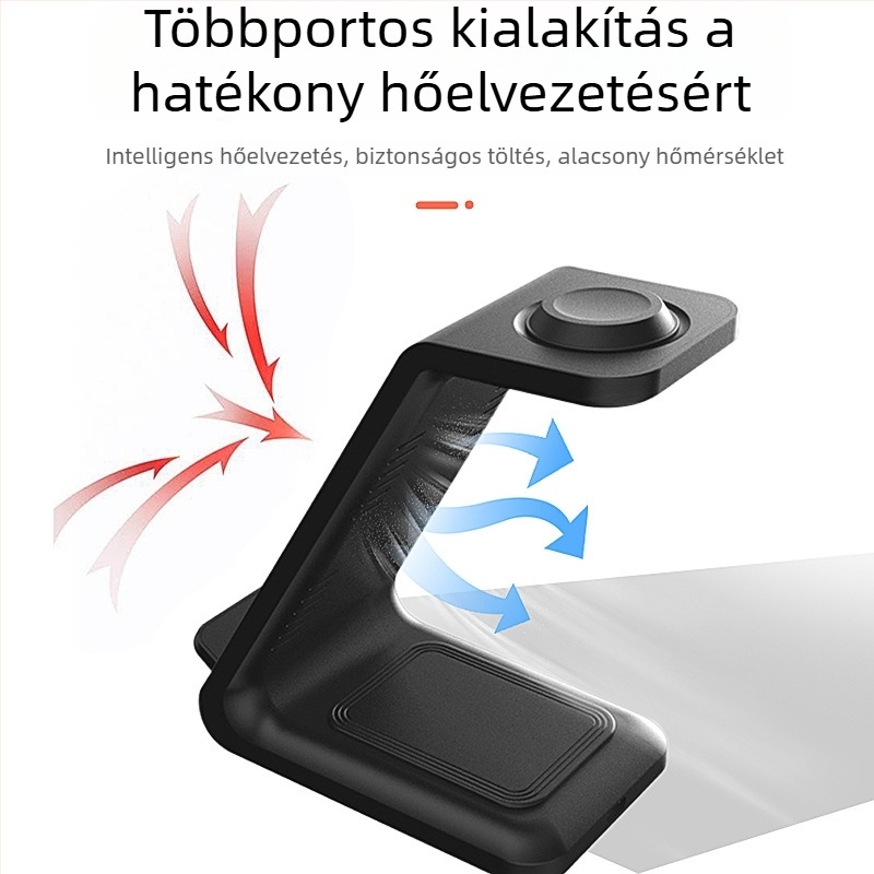 Függőleges 3-in-1 vezeték nélküli gyors töltő Apple és Android telefonokhoz, QC3.0, mágneses töltés, digitális kijelző, 15W max
