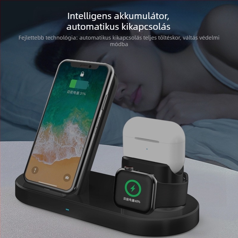 VICH 3 az 1-ben vezeték nélküli töltő Apple Watch, AirPods és iPhone-hoz – mágneses gyorstöltés, 20W max, QC 3.0
