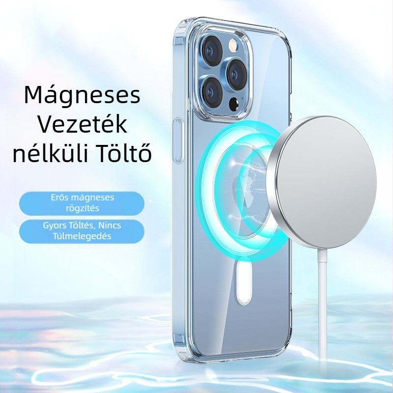 MagSafe mágneses vezeték nélküli töltő asztali állvánnyal, leválasztható, kód W117, QC3.0, 2A, 10W kimenet, 18W teljesítmény